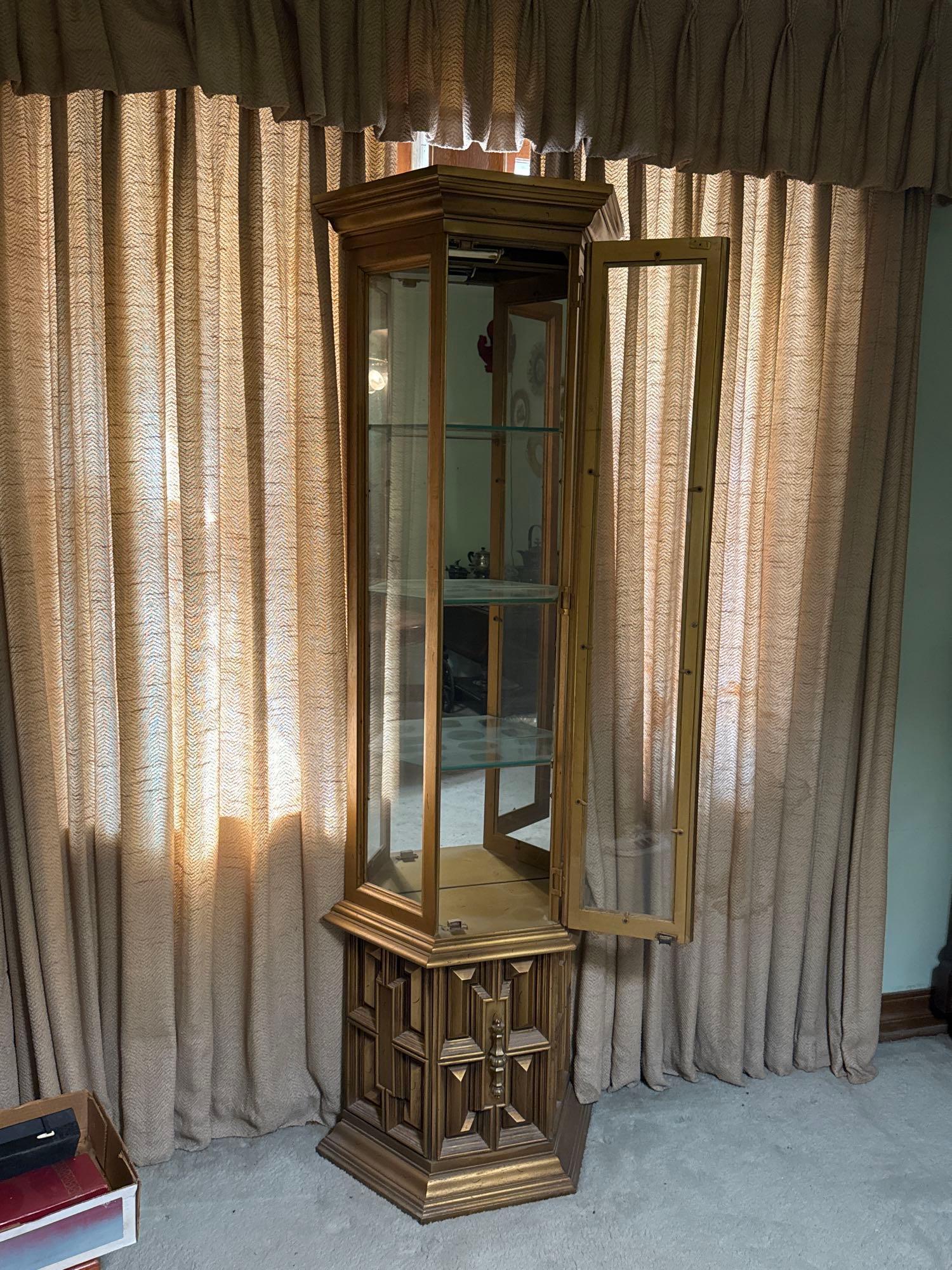 Vintage Gold Wood Curio Cabinet