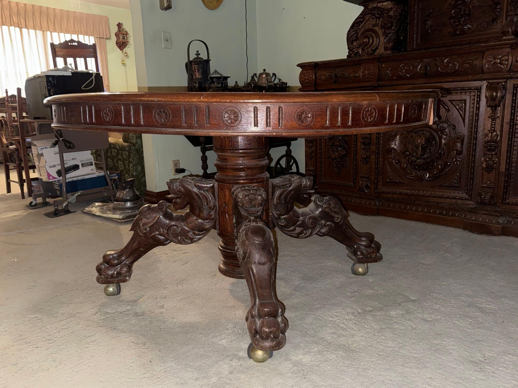 Antique Carved Dragon Leg Dining Table