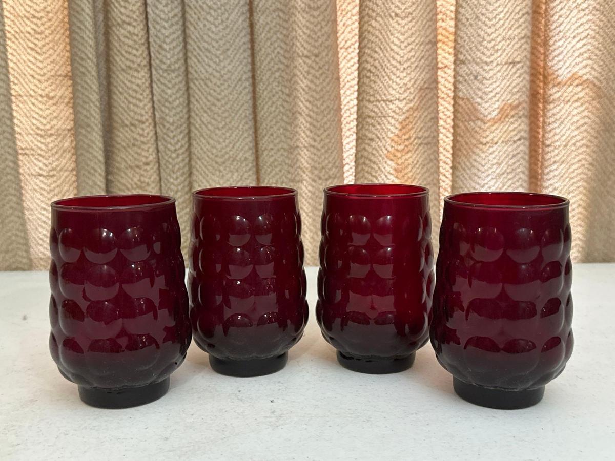 Mid Century Modern Anchor Hocking Ruby Red Bubble Glasses