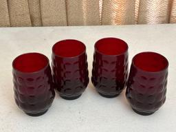 Mid Century Modern Anchor Hocking Ruby Red Bubble Glasses