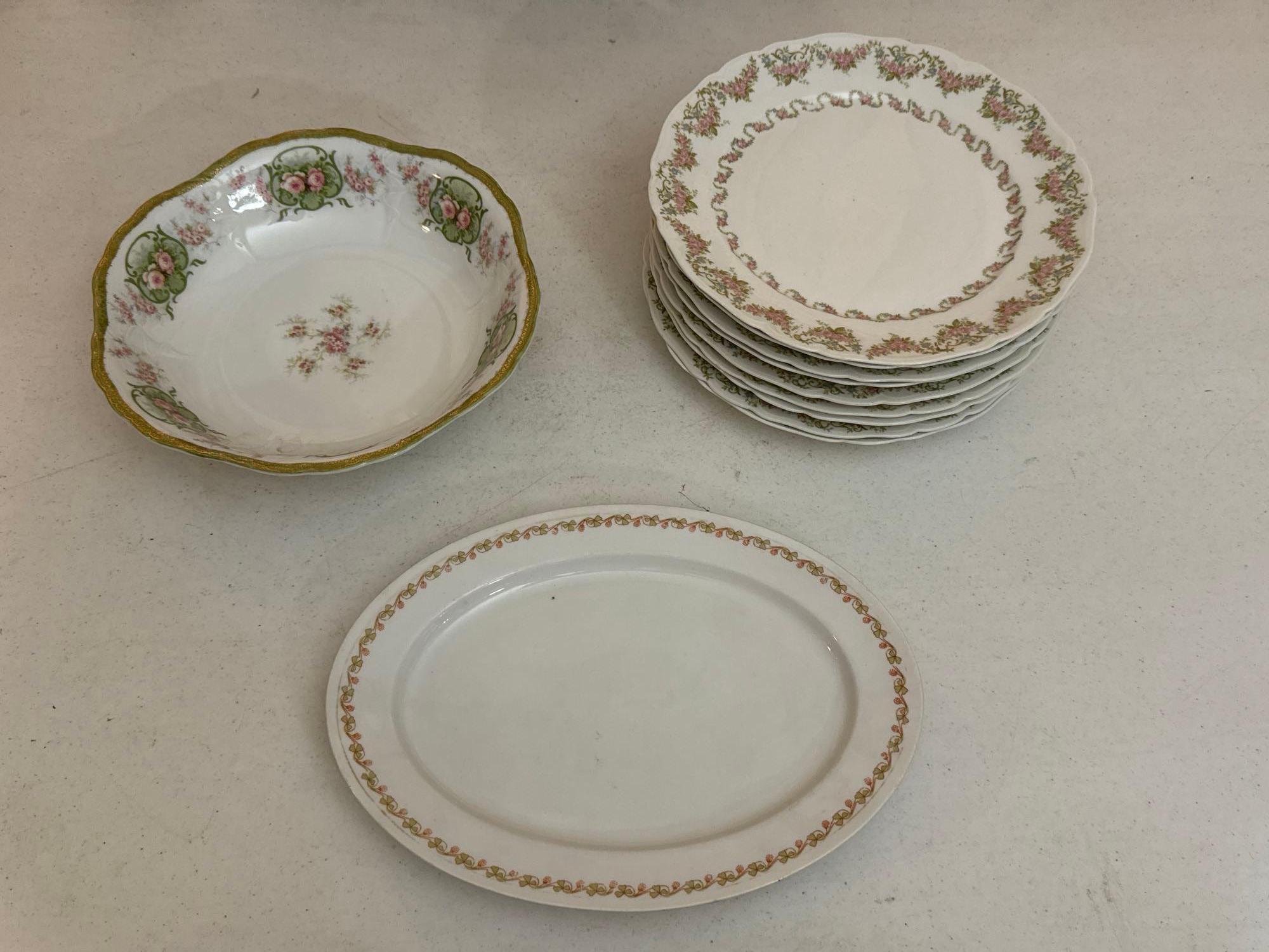 Pink Floral Plates & Bowl