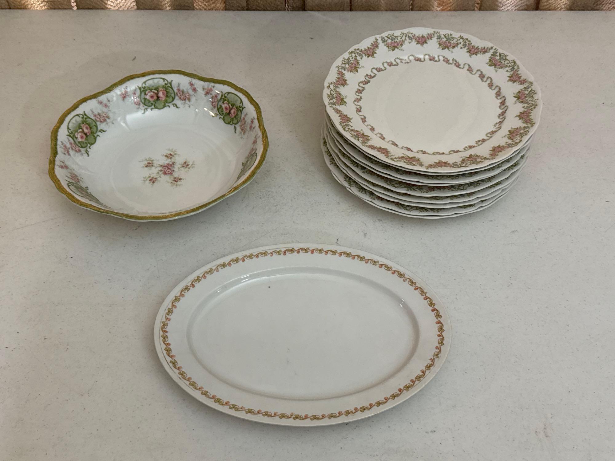 Pink Floral Plates & Bowl