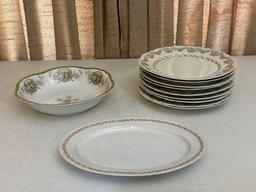 Pink Floral Plates & Bowl