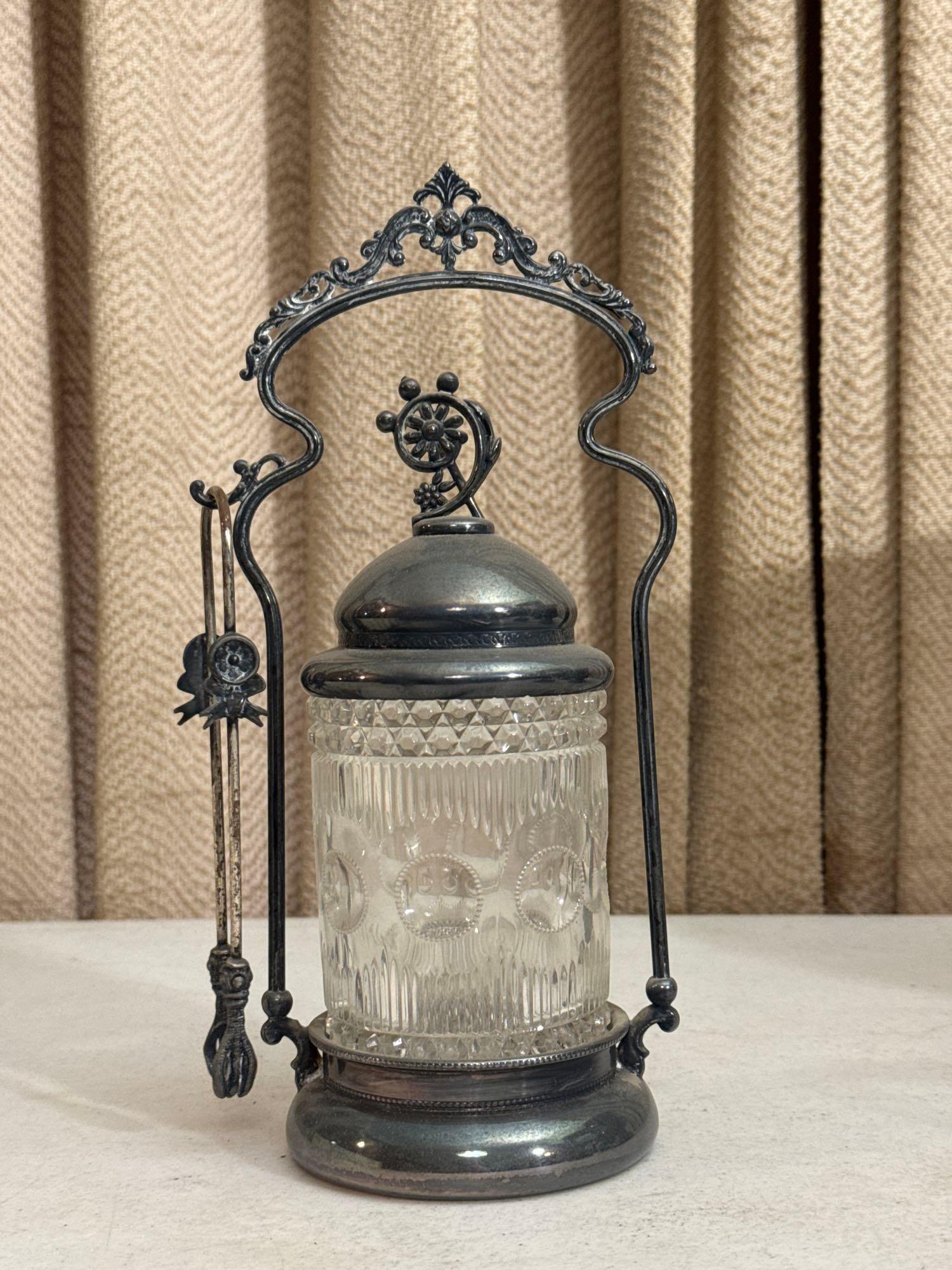 Silver Plate Ice Bucket, Salt Cellar, Relish Jar & Covered Serving Dish