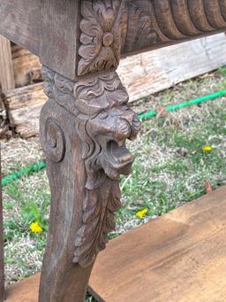 Antique Ornate Carved Wood Hall Tree