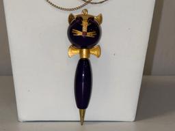 MCM Purple Lucite Kitty Mechanical Pencil Pendant & Metal Chains