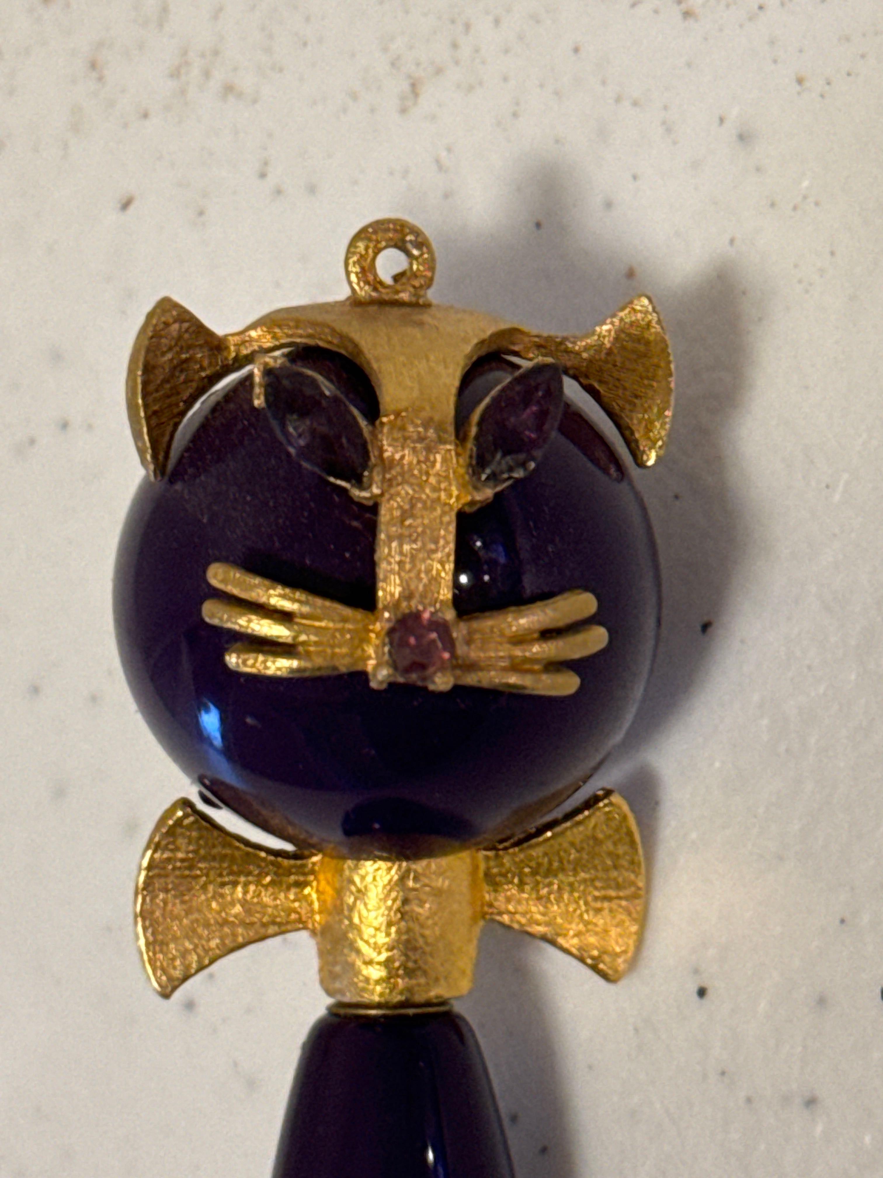 MCM Purple Lucite Kitty Mechanical Pencil Pendant & Metal Chains