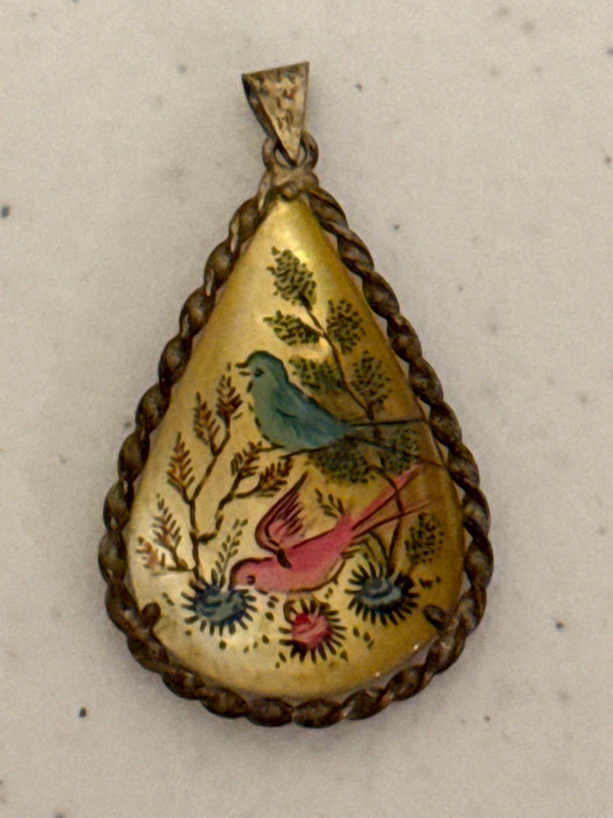 Vintage Tear Drop Painted Pendant