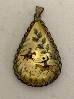 Vintage Tear Drop Painted Pendant