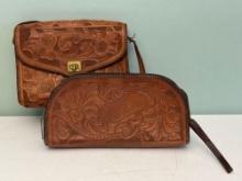 Vintage Hand-Tooled Leather Handbag & Clutch
