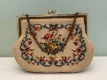 Vintage Floral Needlepoint Handbag