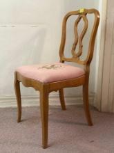 Vintage Wood Chair with Floral Needlepoint Seat