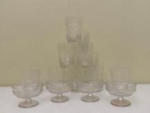 Etched Glass Custard Cups & Glass Cut Glasses