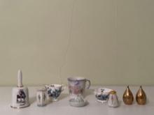 Vintage Floral Sugar Bowl, Creamer, Norman Rockwell Mug & Gold-Tone Salt & Pepper Shakers