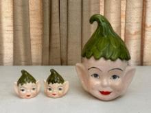 Vintage Ceramic Pixie Cookie Jar & Salt & Pepper Shakers