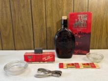 Vintage The Last Spike Liquor Bottle, Railroad Ashtrays, Frisco Matchbooks & 1/2 Fare Ticket Punch