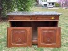 Antique Wood Buffet with Marble Top