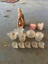 Miniature Crystal Tea Set and trinkets