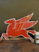 Mobil Pegasus Gasoline Metal Sign Marked T-52 on bottom. one sided