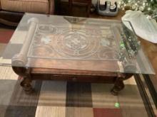 Glass top coffee table with drawer
