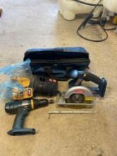 handsaw; power drill; battery charger; batteries