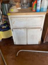 Wood cabinet with drawer and shelves below