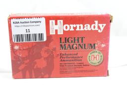 One box of Hornady "Light Magnum" 180 gr BTSP Interlock. Count 20. New.
