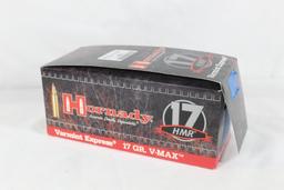 One brick, 500 rounds, of Hornady .17 HMR with 17 GR. V-Max.
