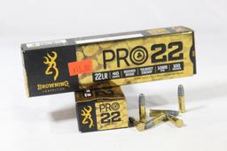 Two boxes of Browning Pro 22 LR, 40 gr LRN Target. New, count 200.