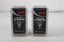 Two unopened boxes of CCI Maxi-mag 22 WMR HP 40gr, 100 count total