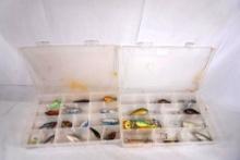 Two plastic tackle boxes with lures