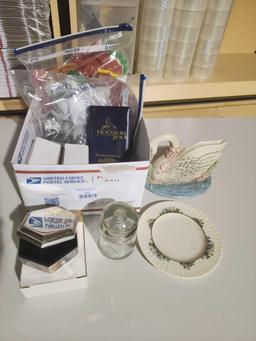 Christmas metal and plastic cookie cutters, three small Winthrop metal boxes, new, etc.