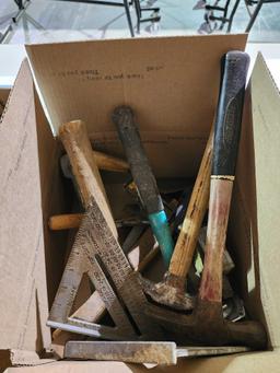 Miscellaneous hammers, framing angle square, etc. Used.