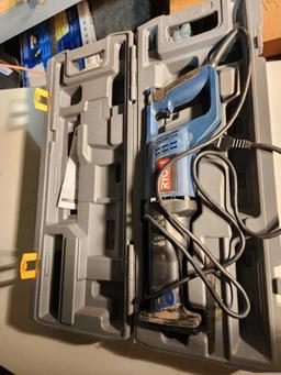 RYOBI electric reciprocating saw in plastic case. Used, but in very nice condition. Works.