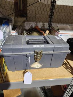 One Stack-On gray plastic tool box with tray. Used in very good condition.