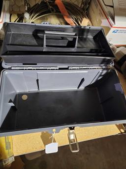 One Stack-On gray plastic tool box with tray. Used in very good condition.