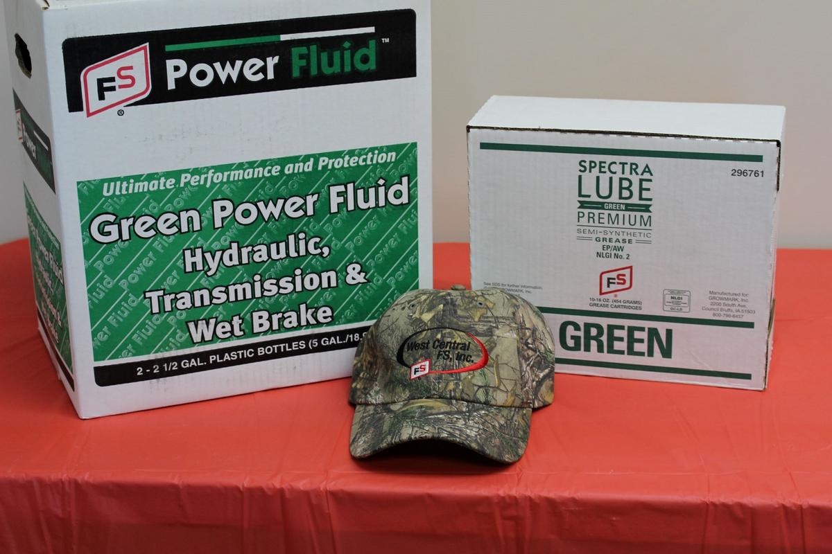 Green Power Fluid (5 Gallons),  Spectra Lube (10-16oz tubes), and FS Camo Hat.