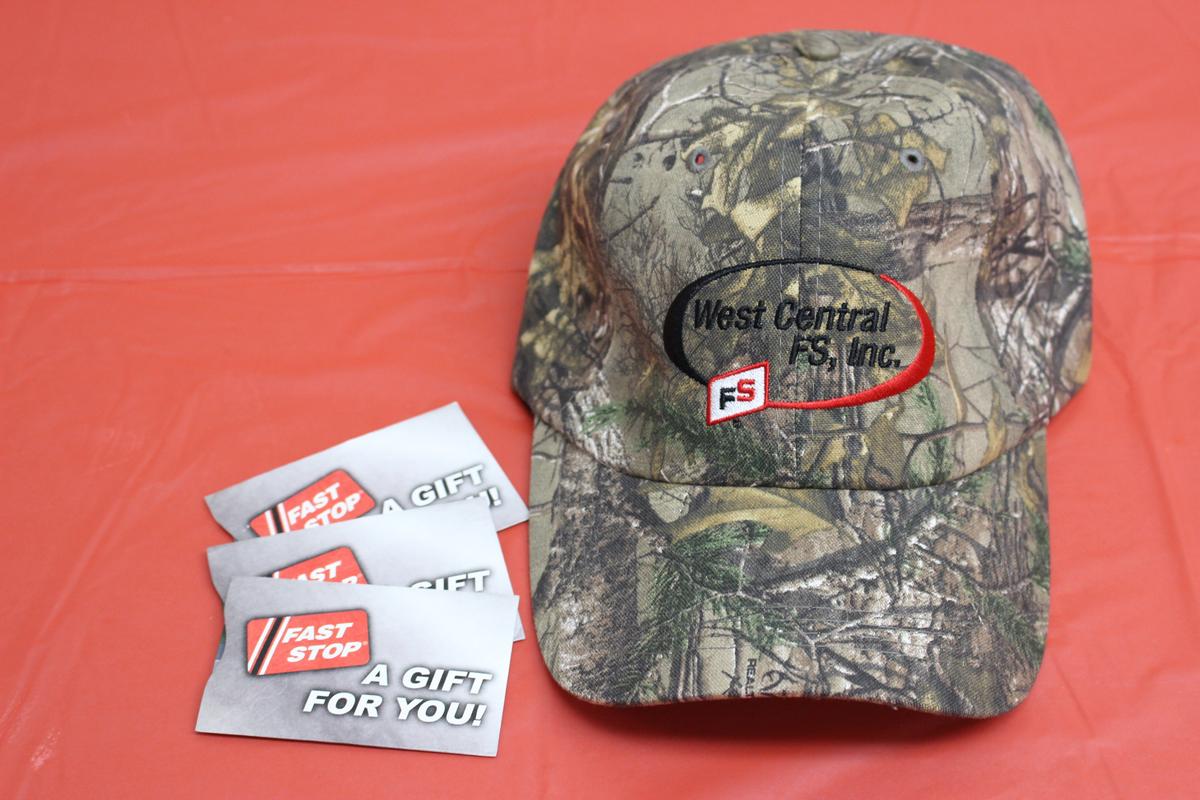 (3) $25 Fast Stop Gift Cards, FS Camo Hat. Donated by West Central FS, Jim McNelly