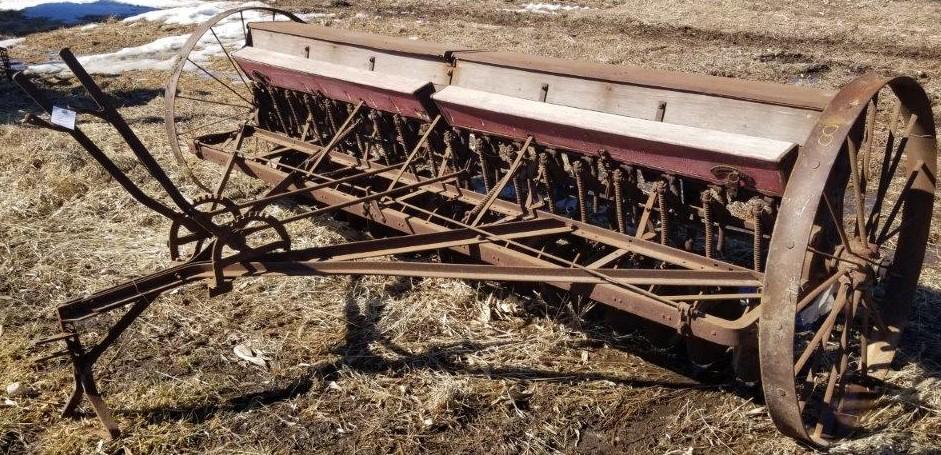 Case 10' Wooden Grain Drill on Steel Wheels