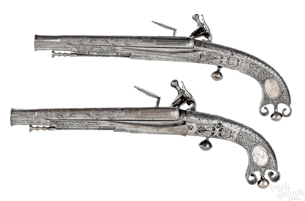 Matched pair of Scottish flintlock pistols