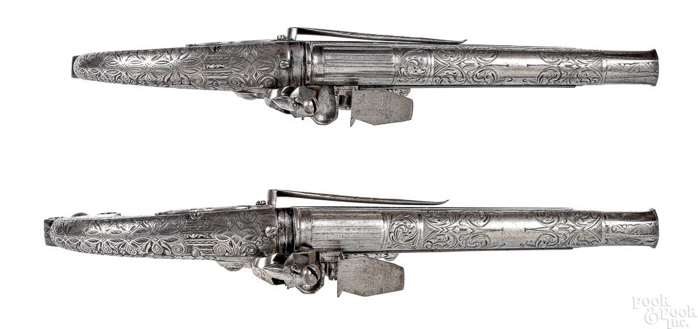 Matched pair of Scottish flintlock pistols