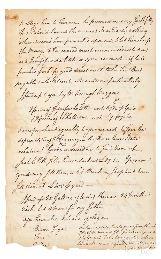 Joseph Nourse handwritten letter