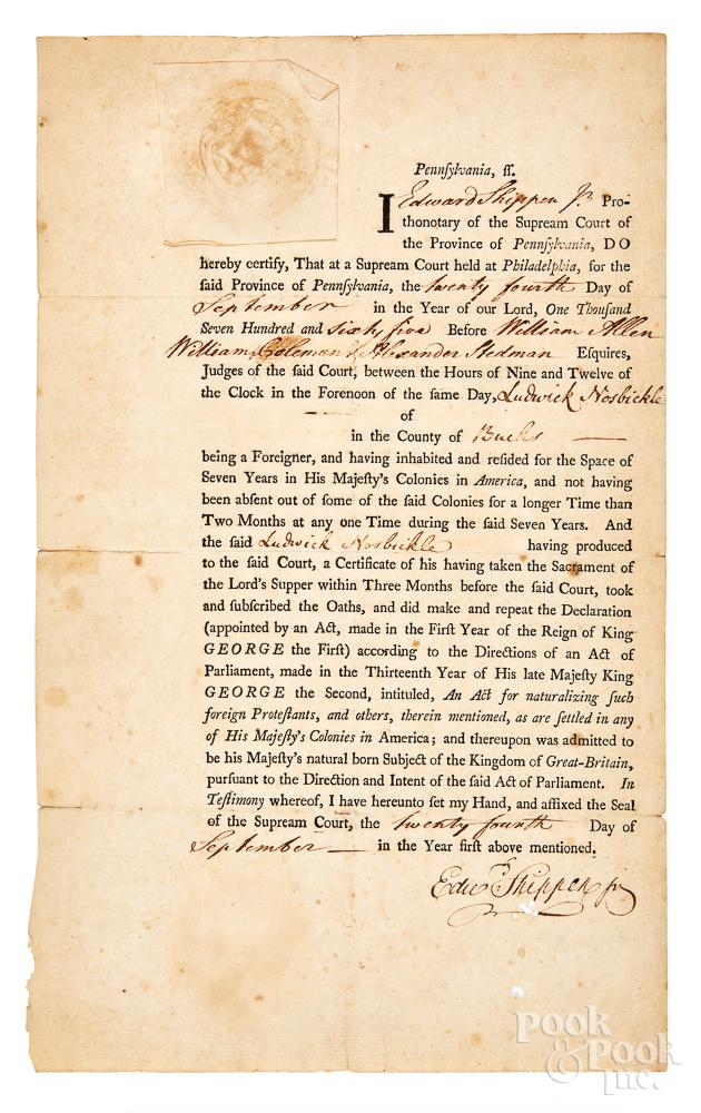 Edward Shippen IV signed certificate