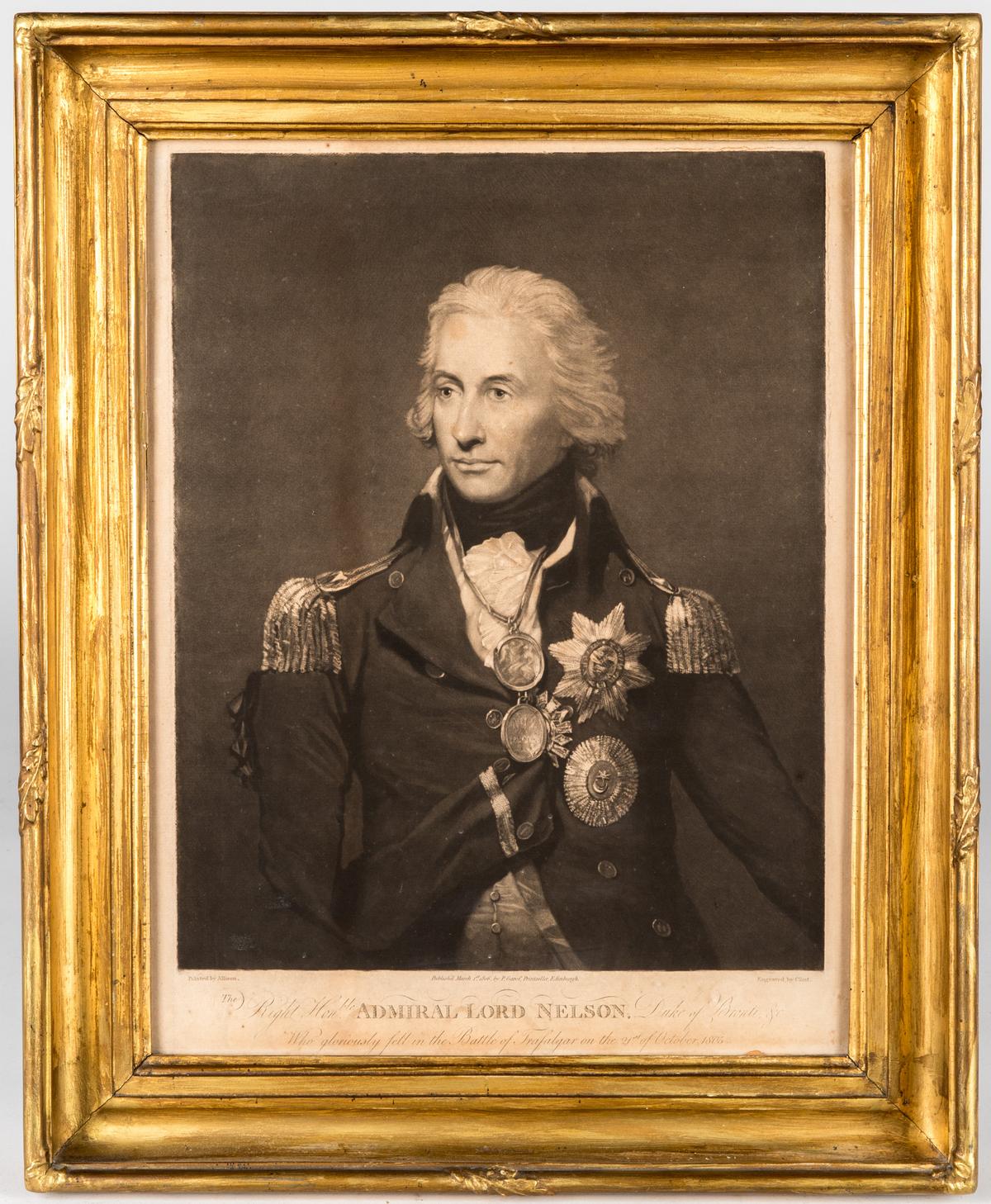 Admiral Lord Nelson mezzotint engraving