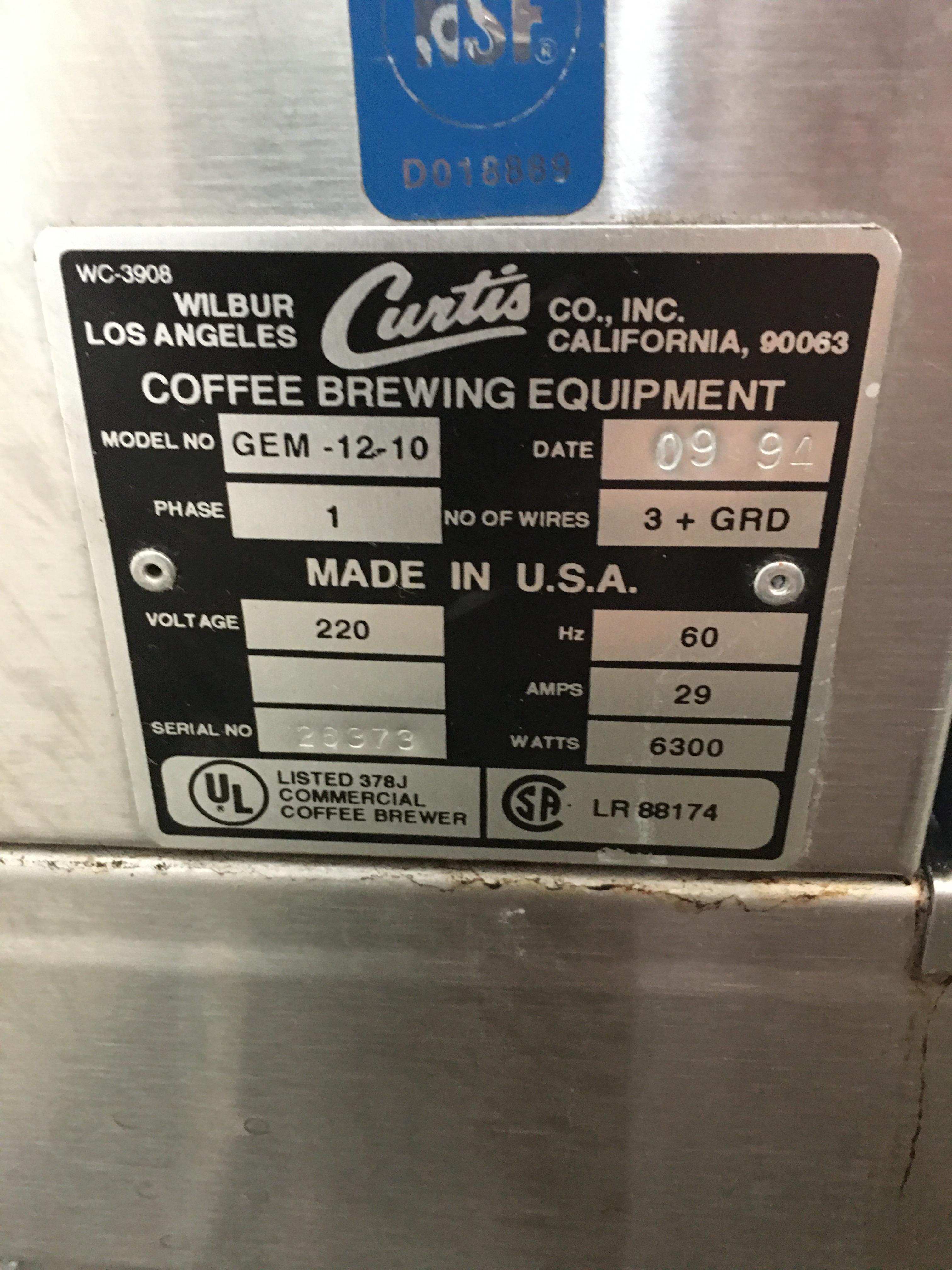 Curtis Gemini Double Sattelite Brewer with hot water