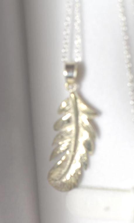 Sterling curved Feather Pendant on Sterling 925 Chain