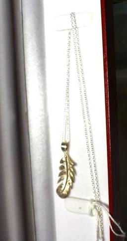 Sterling curved Feather Pendant on Sterling 925 Chain