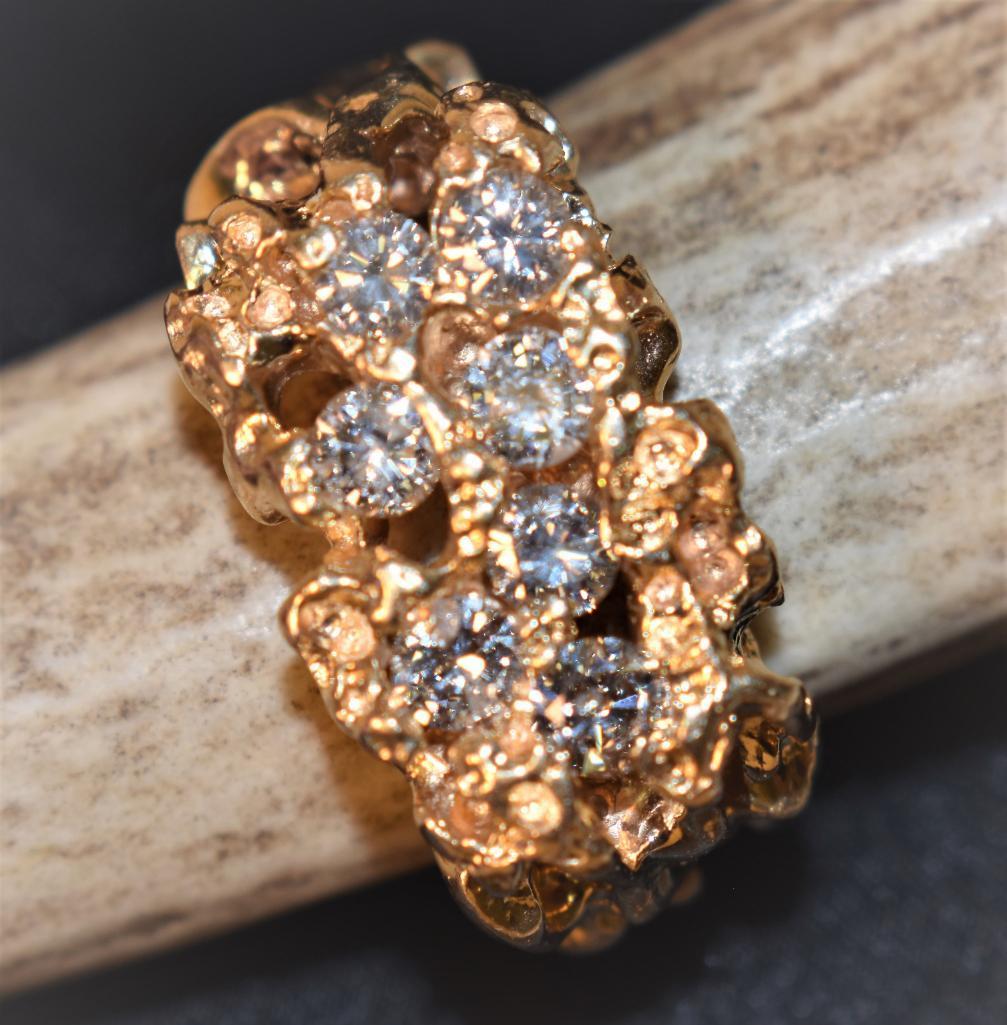 Gorgeous Men's 14K Gold & Diamond Nugget Ring