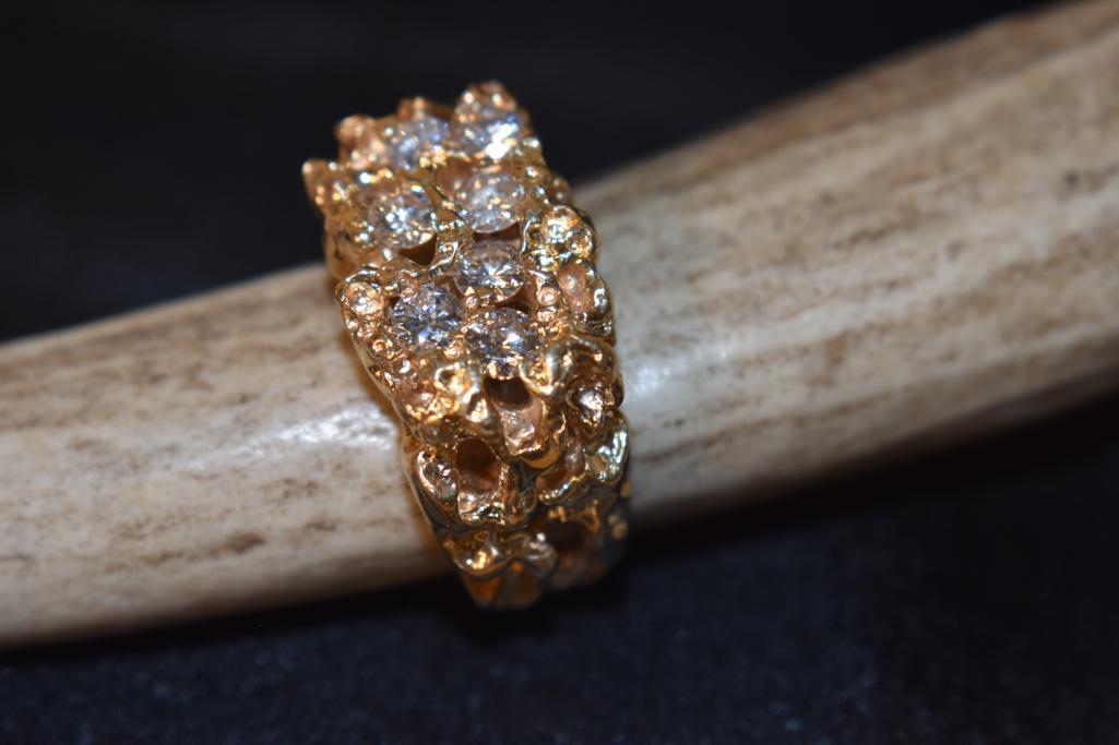 Gorgeous Men's 14K Gold & Diamond Nugget Ring