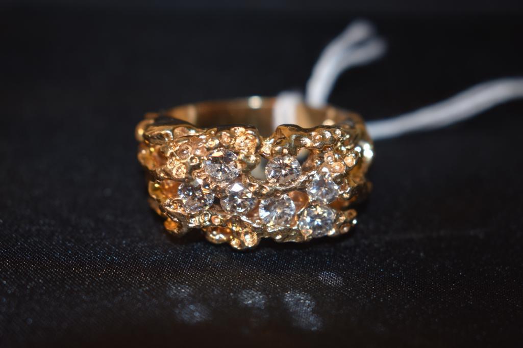 Gorgeous Men's 14K Gold & Diamond Nugget Ring